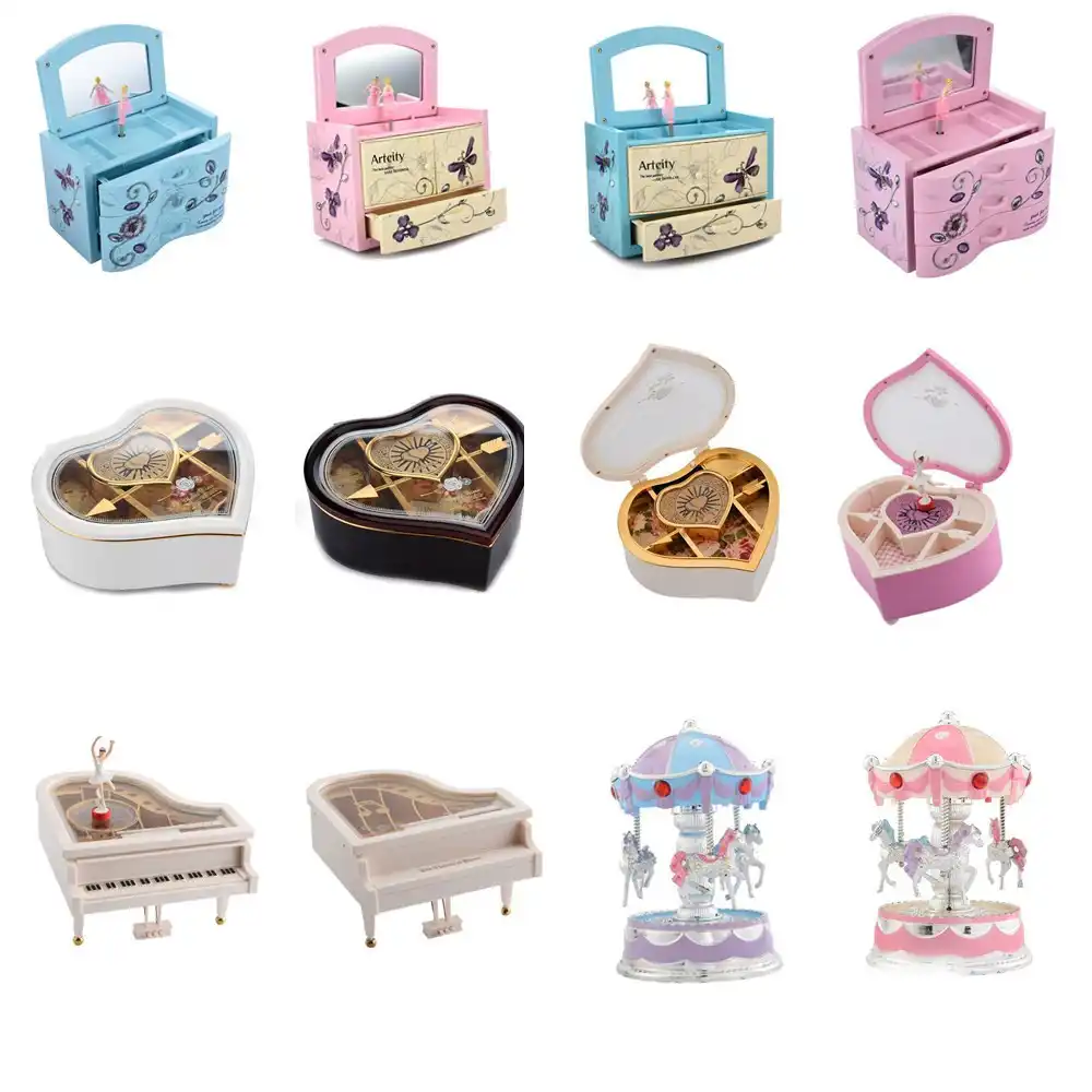 piano musical box ornaments heart-shape rotating ballerina girl