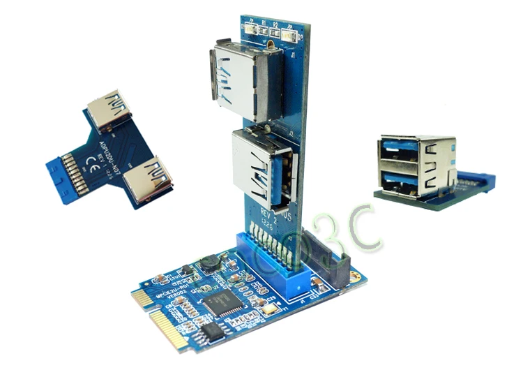 Mini PCIe to 2 USB 3.0 ports adapter USB3.0 to mini PCI-e card + Female 19 / 20 Pin USB header to 2 USB3.0 spiltter adapter
Mini PCIe to 2 USB 3.0 ports adapter USB3.0 to mini PCI-e card + Female 19 / 20 Pin USB header to 2 USB3.0 spiltter adapter