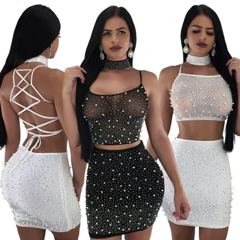 Women Sexy Dresses Hot drill Nail beads Mesh Choker Overalls Three Pieces Suits Casual Tracksuit Fashion
Women Sexy Dresses Hot drill Nail beads Mesh Choker Overalls Three Pieces Suits Casual Tracksuit Fashion