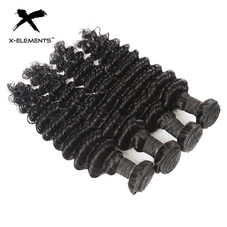 X-Elements Brazilian Deep Wave Hair 134 Bundles Deals Natural Color Human Hair Extensions 8-26 Non Remy Hair Weave Bundles (2)