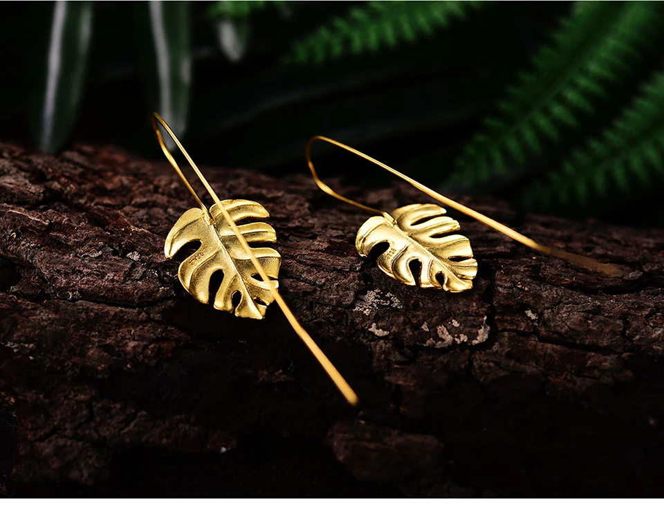 Handmade Palm Leaf Drop Dangle Earrings