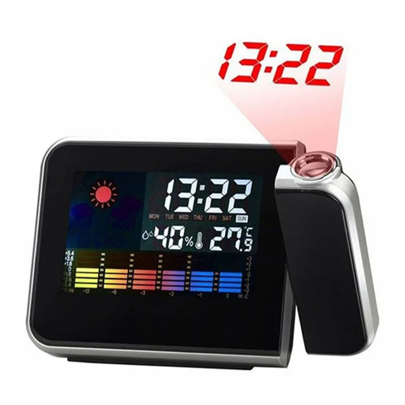 Digital Projection Alarm Clock Weather Multi Function Desk Table Alarm Clocks Color Screen Calendar LED Wall Projection Clock
Digital Projection Alarm Clock Weather Multi Function Desk Table Alarm Clocks Color Screen Calendar LED Wall Projection Clock