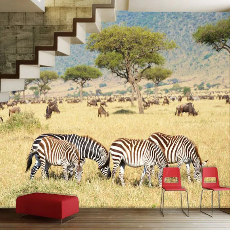 

Free shipping Africa Plains Zebra Animal Nature Landscapes sofa TV backdrop 3D stereoscopic large mural wallpaper custom size