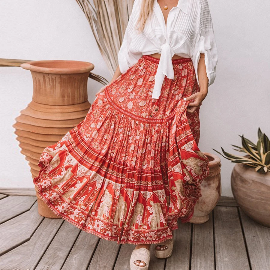 TEELYNN Boho skirt red floral print summer skirt Elastic waist long skirt beach wear Hippie Gypsy maxi women skirt falda 2019
TEELYNN Boho skirt red floral print summer skirt Elastic waist long skirt beach wear Hippie Gypsy maxi women skirt falda 2019