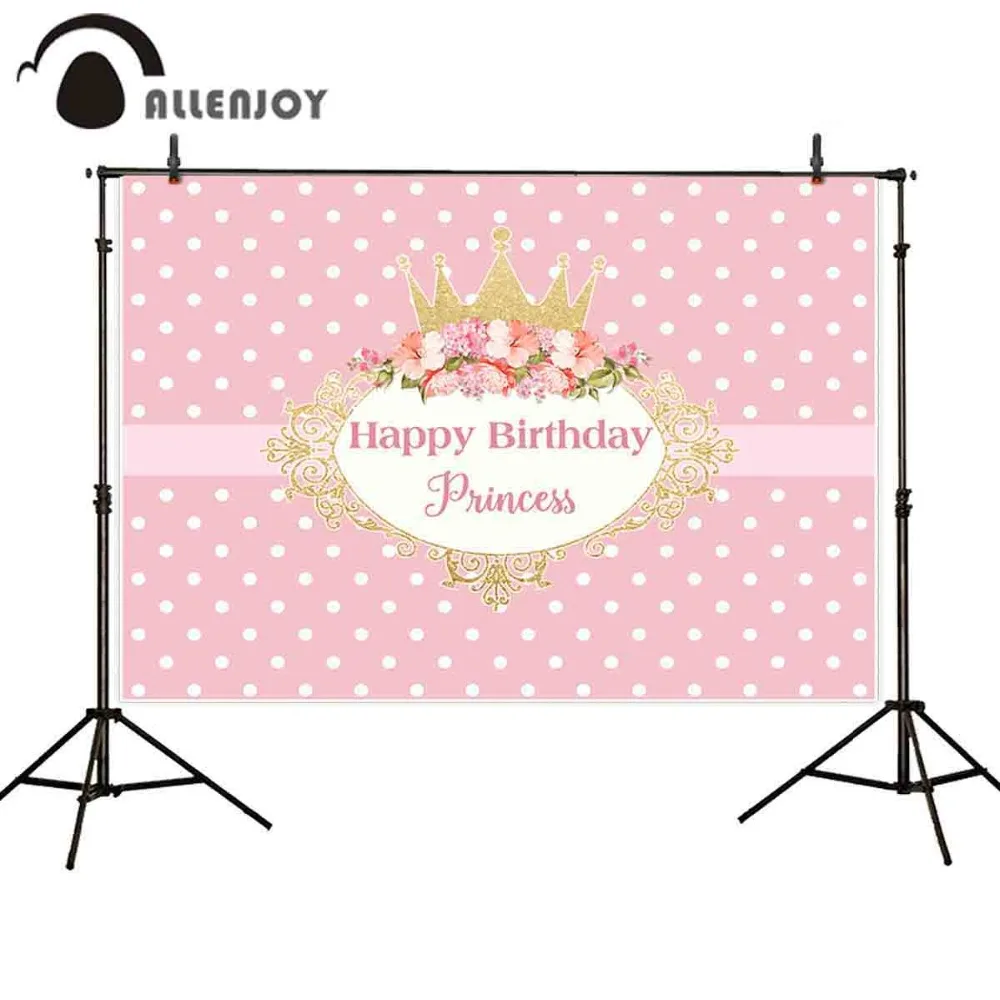 

Allenjoy photography backdrops crown princess pink birthday party flower frame background new photocall photobooth