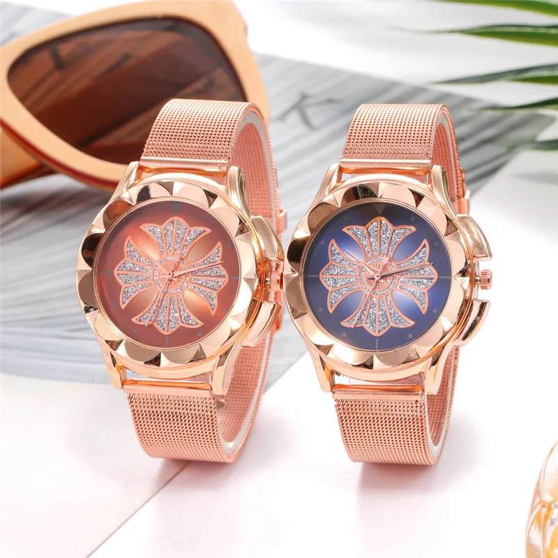 Fashion Women Lucky Watches Rose Gold Mesh Female Quartz Flower Wristwatches Lucky Ladies Magnet Clock Luxury Reloj Mujer 2019
Fashion Women Lucky Watches Rose Gold Mesh Female Quartz Flower Wristwatches Lucky Ladies Magnet Clock Luxury Reloj Mujer 2019