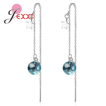 Long Thread Blue Ball Stones with Stars Design 925 Drop Earrings For Women Wedding Banquet Sterling-Silver Accessories
Long Thread Blue Ball Stones with Stars Design 925 Drop Earrings For Women Wedding Banquet Sterling-Silver Accessories