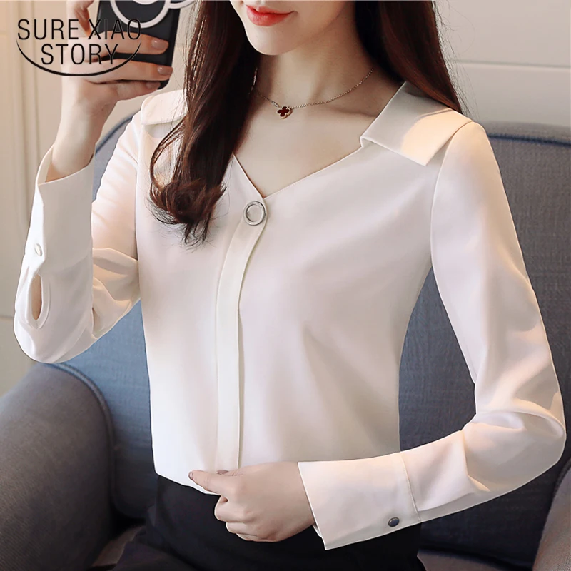 2018 new spring fashion long sleeved blouses chiffon shirts office lady women tops v-neck blouses solid white clothing D467 30
2018 new spring fashion long sleeved blouses chiffon shirts office lady women tops v-neck blouses solid white clothing D467 30