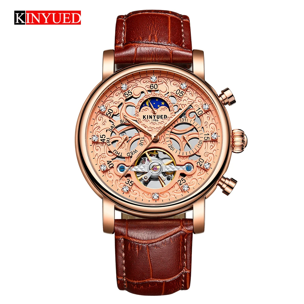 Top Brand KINYUED Skeleton Automatic Watch Men Sun Moon Phase Waterproof Mens Tourbillon Mechanical Watches Luxury Wristwatches
Top Brand KINYUED Skeleton Automatic Watch Men Sun Moon Phase Waterproof Mens Tourbillon Mechanical Watches Luxury Wristwatches