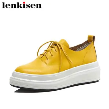 Lenkisen korean girls genuine leather round toe sneaker lace up thick med bottom classic women vulcanized large size shoes L6f3
Lenkisen korean girls genuine leather round toe sneaker lace up thick med bottom classic women vulcanized large size shoes L6f3