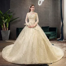 2022 New Gold Luxury Long Train High Neck Full Sleeve Wedding Dress Lace Applique Shining Plus Size Bridal Gown Robe De Mariee L
2022 New Gold Luxury Long Train High Neck Full Sleeve Wedding Dress Lace Applique Shining Plus Size Bridal Gown Robe De Mariee L