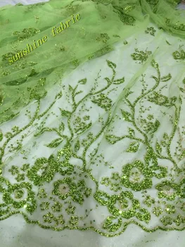 Shining lemon green glued glitter sequins lace fabric african sequins and tulle mesh fabric for wedding dress/evening dress
Shining lemon green glued glitter sequins lace fabric african sequins and tulle mesh fabric for wedding dress/evening dress
