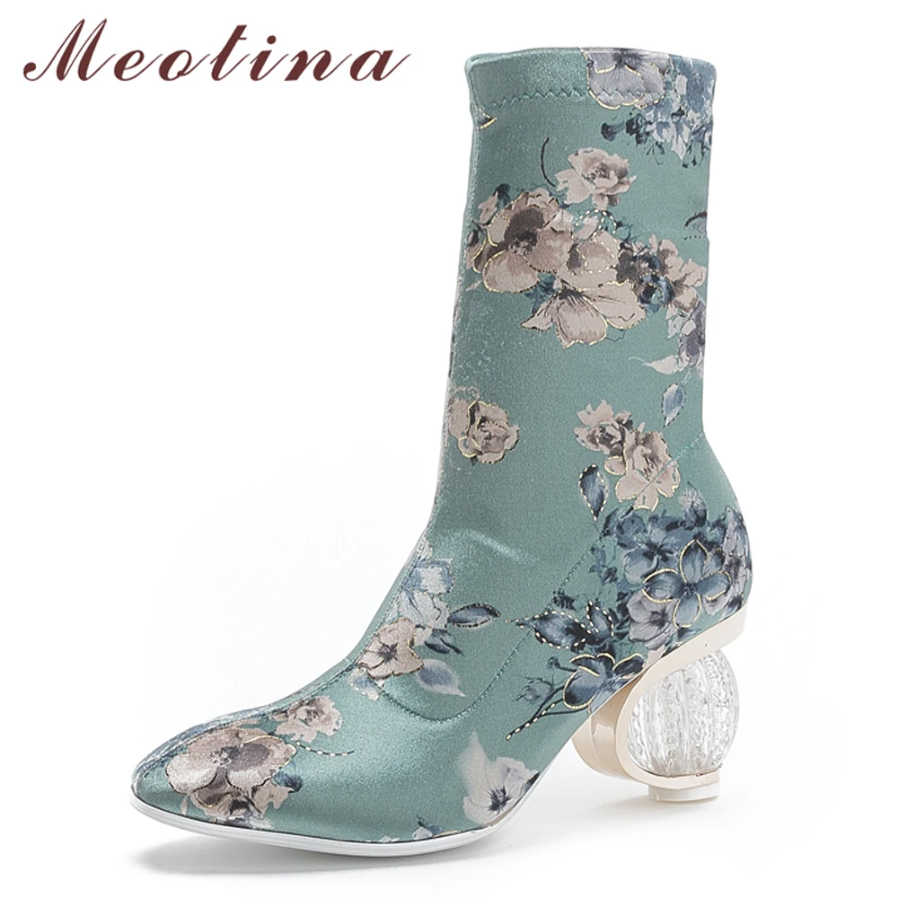 Meotina Women Ankle Boots Silk Embroider Strange Style High Heel Short Boots Flower Crystal Slip On Shoes Lady Autumn Size 34-43
Meotina Women Ankle Boots Silk Embroider Strange Style High Heel Short Boots Flower Crystal Slip On Shoes Lady Autumn Size 34-43