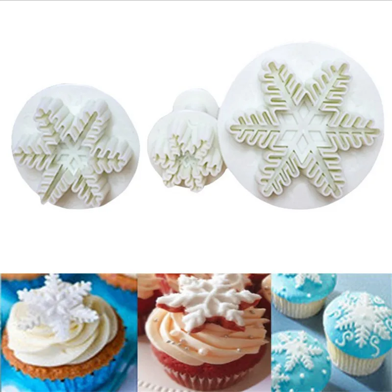 

3pcs Christmas snowflake cookies biscuit mold fondant sugarcraft plunger cookie cutters Xams Snow cupcake cake decorating tool