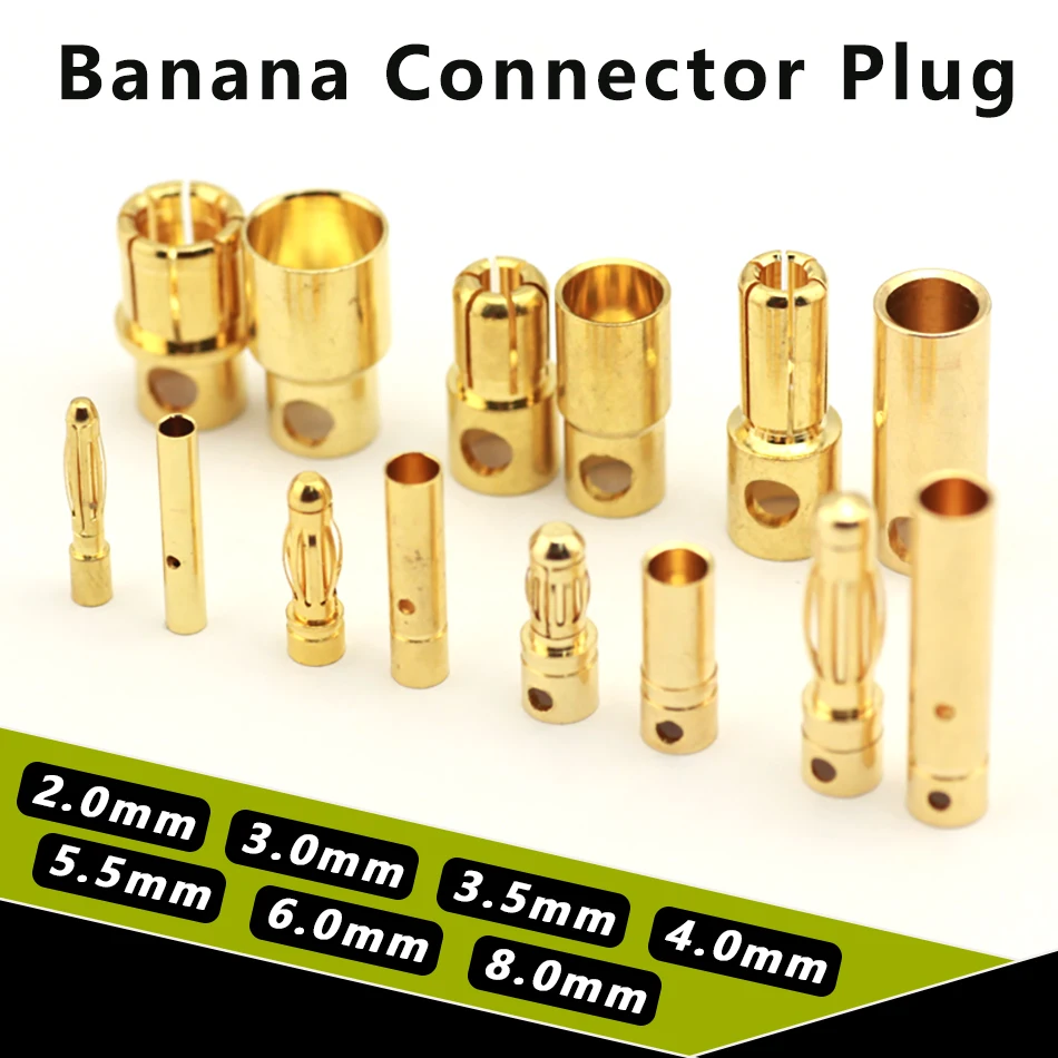 40pcs/lot Gold Bullet Banana Connector plug 2.0mm 3.0mm 3.5mm 4.0mm 5.5mm 6.0mm 8.0MM for ESC Lipo RC battery Plugs (20 pair)
40pcs/lot Gold Bullet Banana Connector plug 2.0mm 3.0mm 3.5mm 4.0mm 5.5mm 6.0mm 8.0MM for ESC Lipo RC battery Plugs (20 pair)