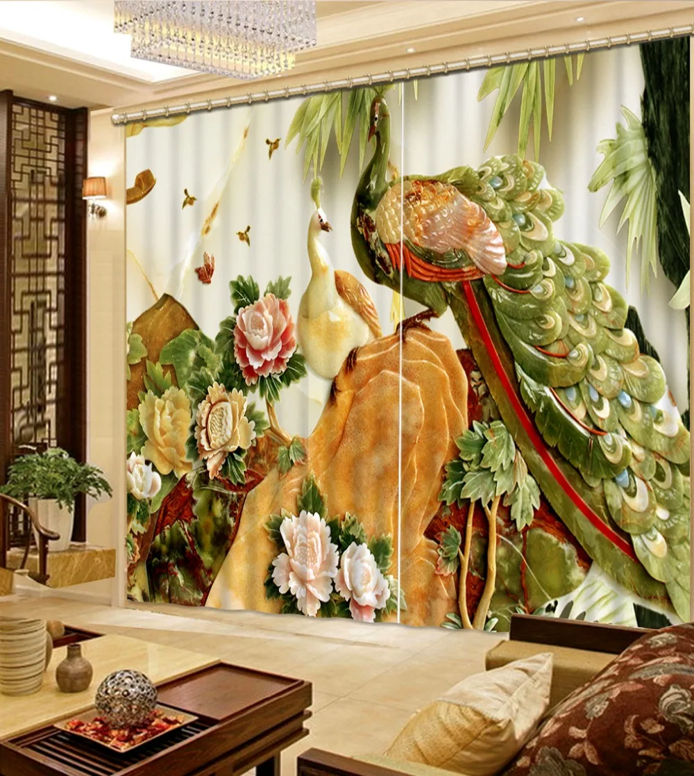 Image european style curtains cuatom kitchen window curtains peacock blackout curtains 3d curtains