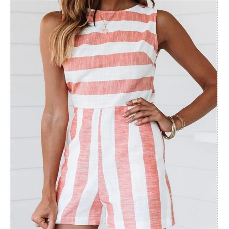 Women's Strip Sleeveless Jumpsuit Romper Casual High Waist Short Trousers Ladies' New Fashionable Crew Neck Playsuit Hot Selling
Women's Strip Sleeveless Jumpsuit Romper Casual High Waist Short Trousers Ladies' New Fashionable Crew Neck Playsuit Hot Selling