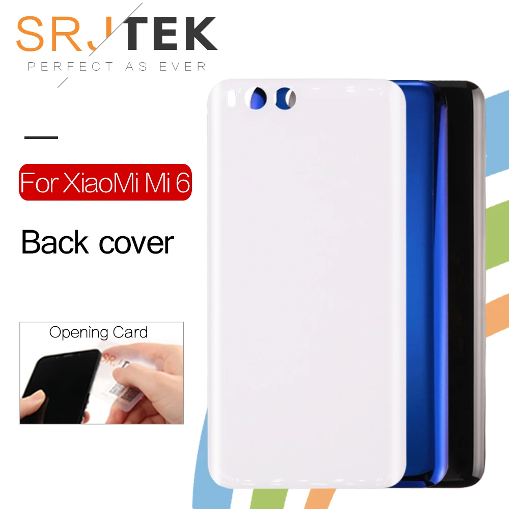 SRJTEK Housing For XIAOMI Mi6 Back Cover Mi 6 Glass Replace For Mi 6 Battery Door Case Black White Blue Replacement Parts