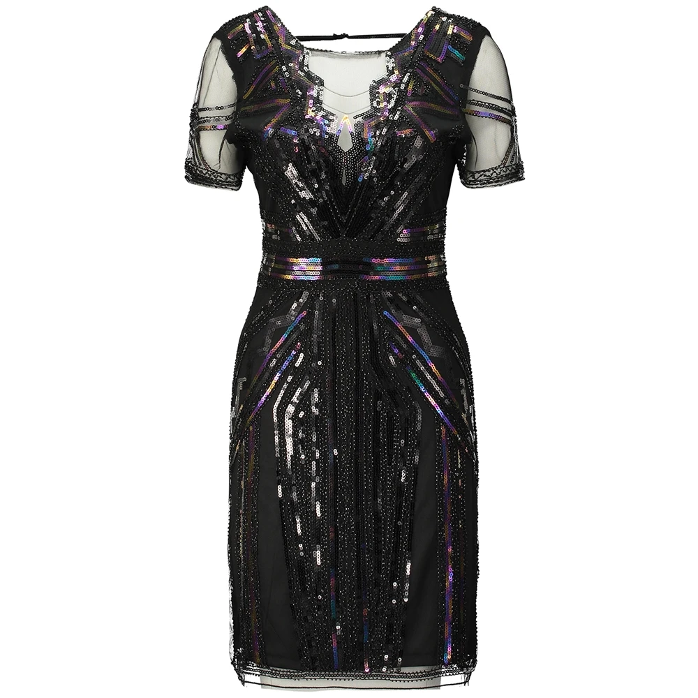Women Vintage 1920s Art Deco Great Gatsby Dress Sheer V Neck Hollow Back Short Sleeve Inspired Beaded Sequin Flapper Dress
Women Vintage 1920s Art Deco Great Gatsby Dress Sheer V Neck Hollow Back Short Sleeve Inspired Beaded Sequin Flapper Dress