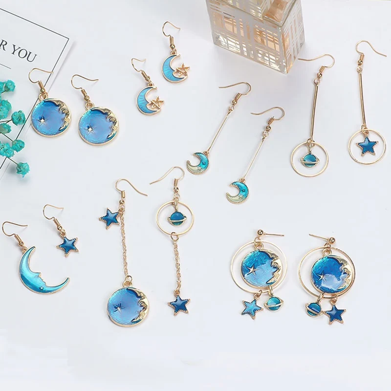 1Pair Fashion Blue Star Moon Star Stud Earrings For Women Gold Color Universe Planet Circle Asymmetry Long Earrings
1Pair Fashion Blue Star Moon Star Stud Earrings For Women Gold Color Universe Planet Circle Asymmetry Long Earrings