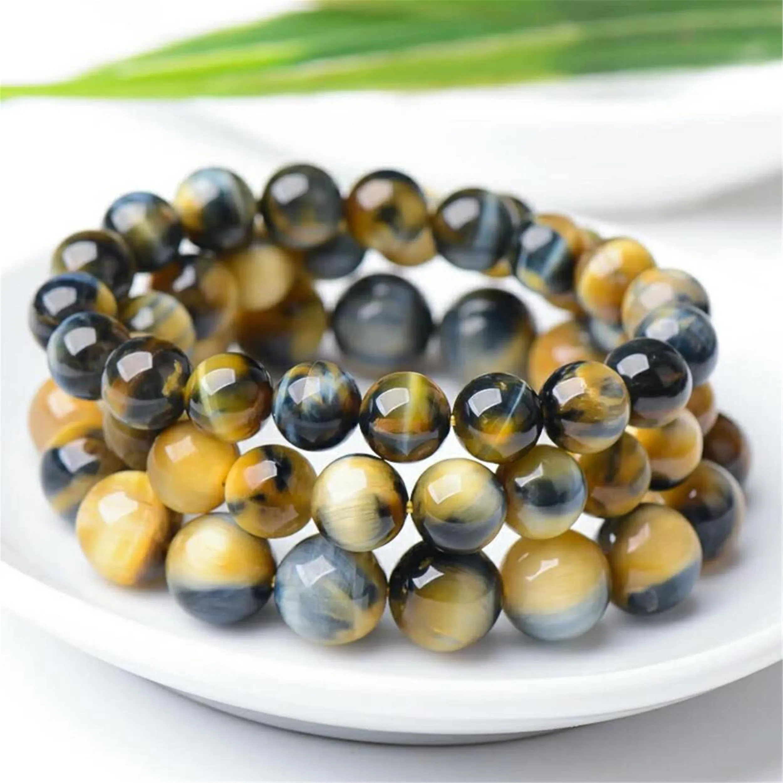 Genuine Natural Gold Blue Yellow Tiger Eye Gemstone Round Beads 10mm 12mm Bracelet Women Men Crystal Drop Shipping AAAAA | Украшения и