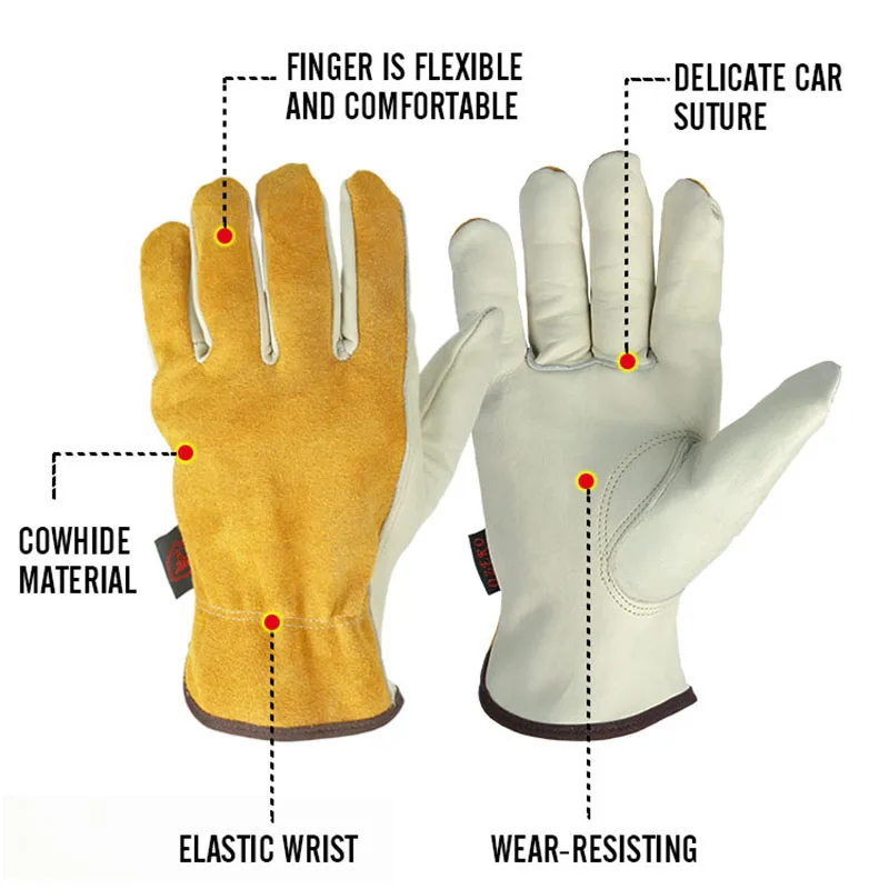 Рабочие перчатки OZERO из воловьей кожи для мужчин рабочие сварочные защитные