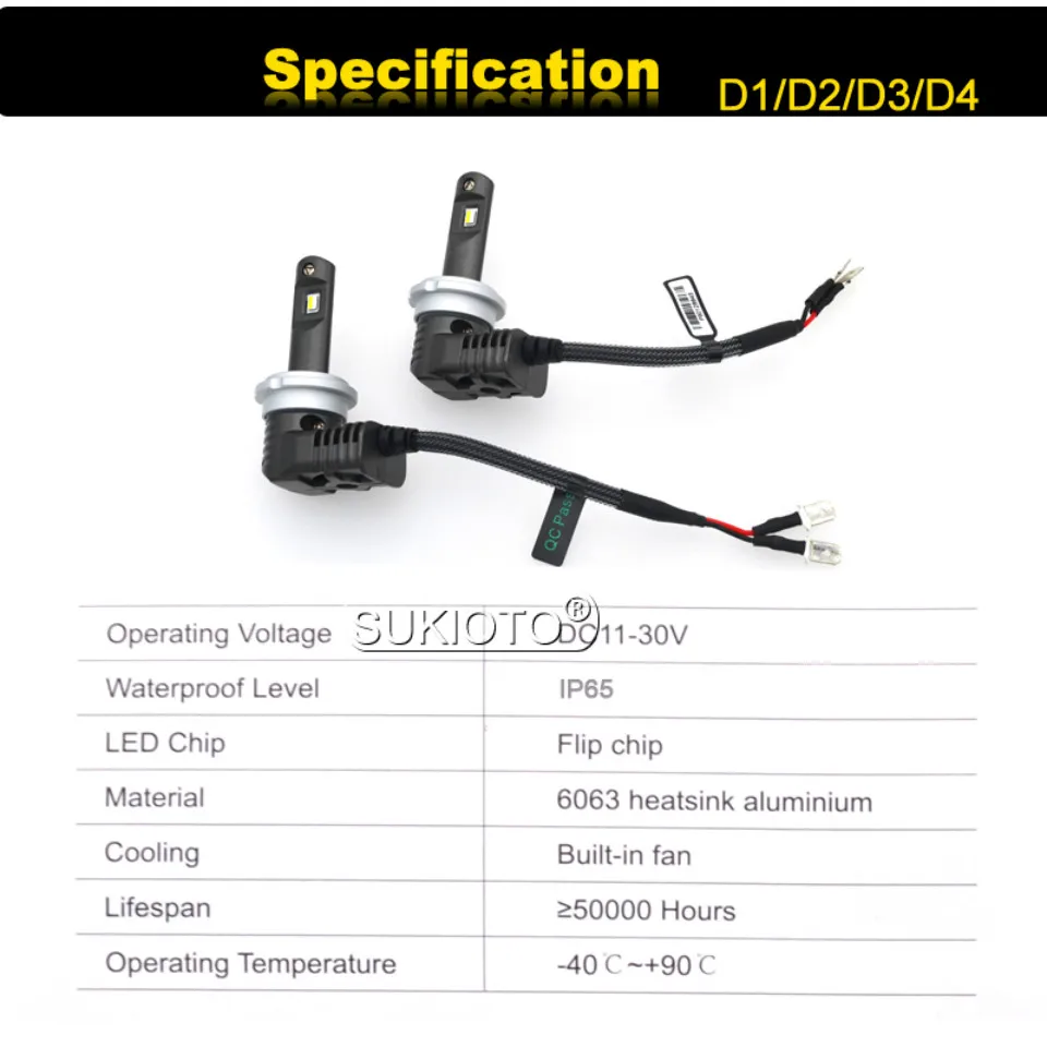 SUKIOTO 2PCS Car Mini LED Headlight D2S D3S 6000K D1S LED Canbus LED Projector Lens Headlamp Bulb D4S D2H 70W LED conversion Kit (8)