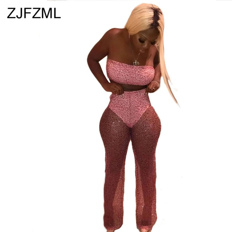 ZJFZML Plus Size 2 Piece Matching Set Women Clothes Strapless Back Zipper Short Top+High Waist Wide Leg Pant Mesh Sequins Outfit
ZJFZML Plus Size 2 Piece Matching Set Women Clothes Strapless Back Zipper Short Top+High Waist Wide Leg Pant Mesh Sequins Outfit