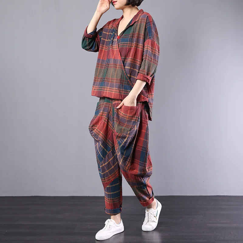 2019 female new summer plus size literary vintage cotton and linen plaid slim fashion loose two-piece set
2019 female new summer plus size literary vintage cotton and linen plaid slim fashion loose two-piece set