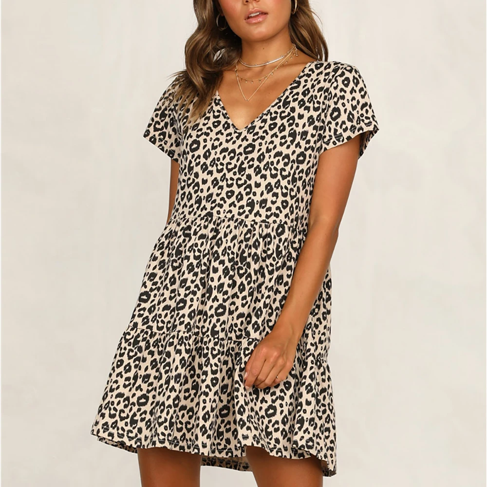 Women's Fashion Sexy Leopard V-neck Short Sleeve Flounce Hem Dresses New Loose Slim Fit High Waist Casual Mini Dresses
Women's Fashion Sexy Leopard V-neck Short Sleeve Flounce Hem Dresses New Loose Slim Fit High Waist Casual Mini Dresses