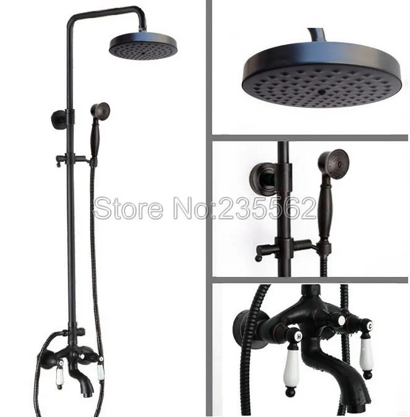 Black Oil Rubbed Bronze Bathroom Rain Shower Faucet Set Dual Ceramic Handle Mixer Tap Wall Mounted with Handheld Shower Lrs401
Black Oil Rubbed Bronze Bathroom Rain Shower Faucet Set Dual Ceramic Handle Mixer Tap Wall Mounted with Handheld Shower Lrs401
