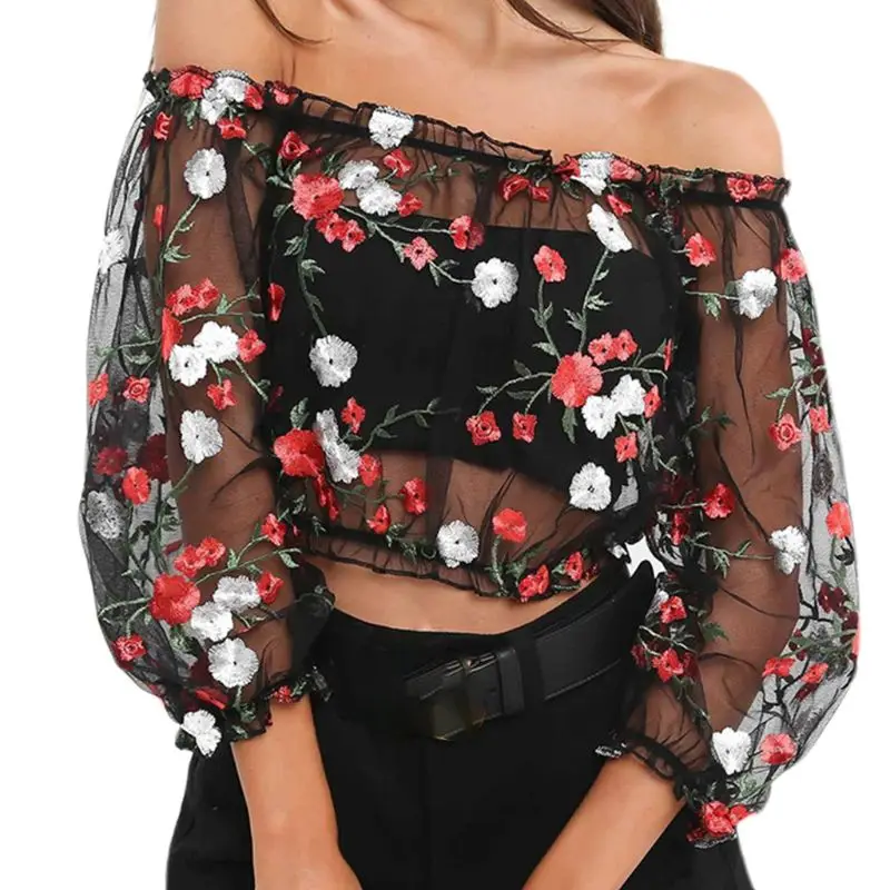 Womens Sexy Vintage Floral Embroidered Sheer Mesh Tops Off The Shoulder 3/4 Sleeves T-Shirt Ruffled New
Womens Sexy Vintage Floral Embroidered Sheer Mesh Tops Off The Shoulder 3/4 Sleeves T-Shirt Ruffled New