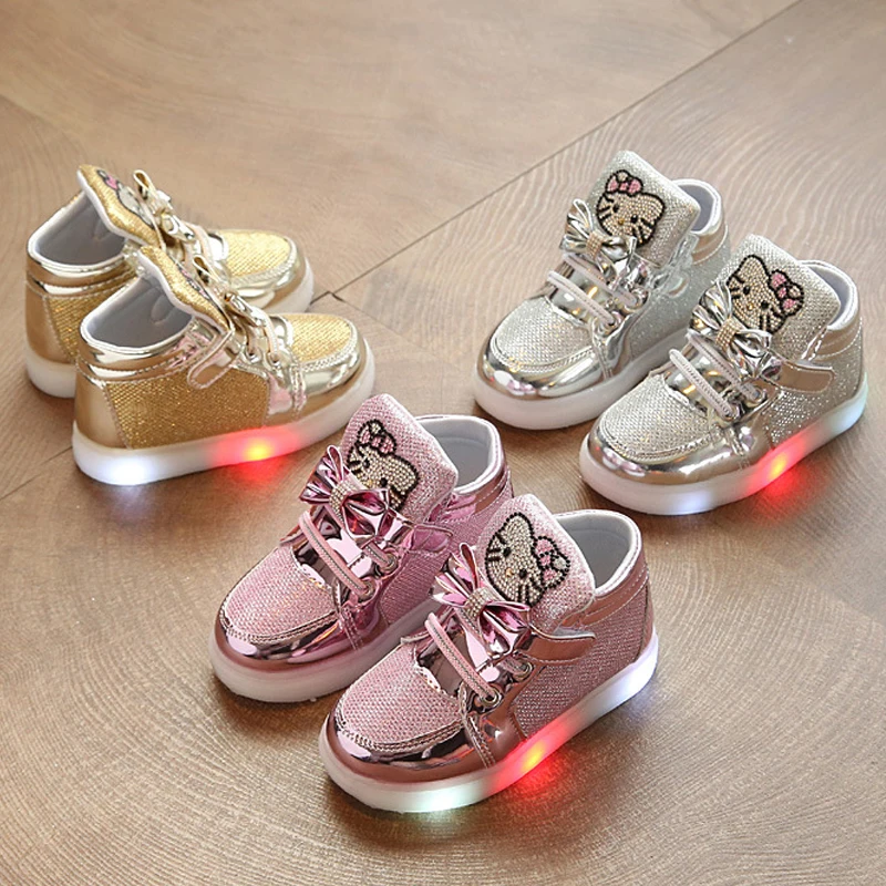 Baby-LED-Light-Shoes-Kitty-Cat-Diamond-Princess-Girl-Sports-Shoes-Cartoon-Sneakers-Korean-Children-High