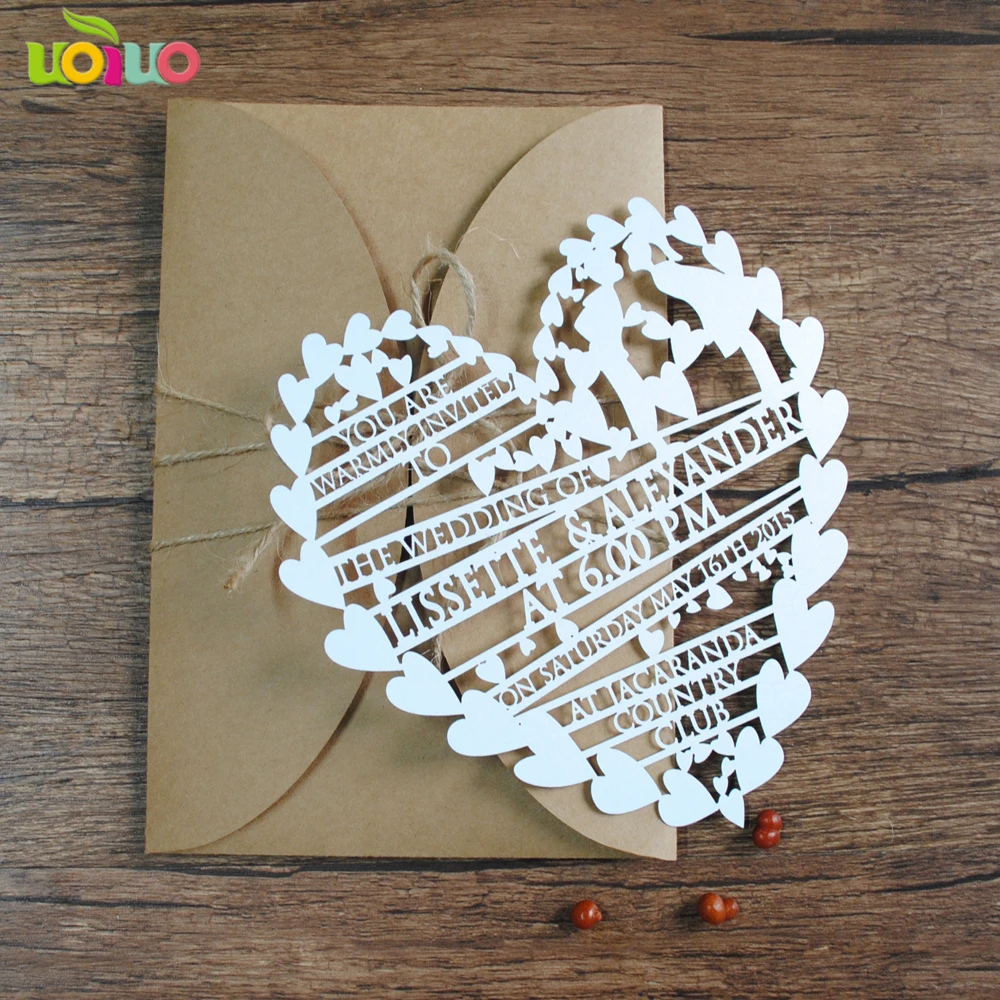 Simple design laser cut "heart to heart "europe wedding invitation card with free design
Simple design laser cut "heart to heart "europe wedding invitation card with free design