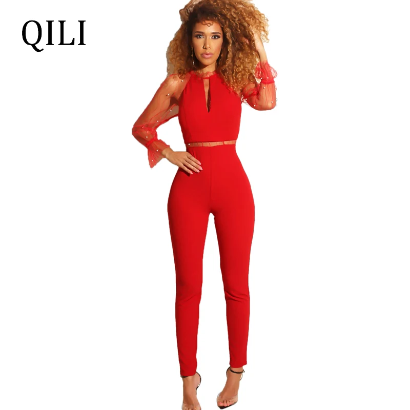 QILI Elegant Fashion Voile Beading Patchwork Women Jumpsuits Sexy See Through Long Sleeve Jumpsuits Women Overalls Black Red
QILI Elegant Fashion Voile Beading Patchwork Women Jumpsuits Sexy See Through Long Sleeve Jumpsuits Women Overalls Black Red