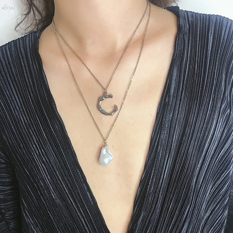 AOMU Korea Simple Semi Circle Double Layer Necklace Pendant Baroque Pearl Necklace For Women Jewelry
AOMU Korea Simple Semi Circle Double Layer Necklace Pendant Baroque Pearl Necklace For Women Jewelry
