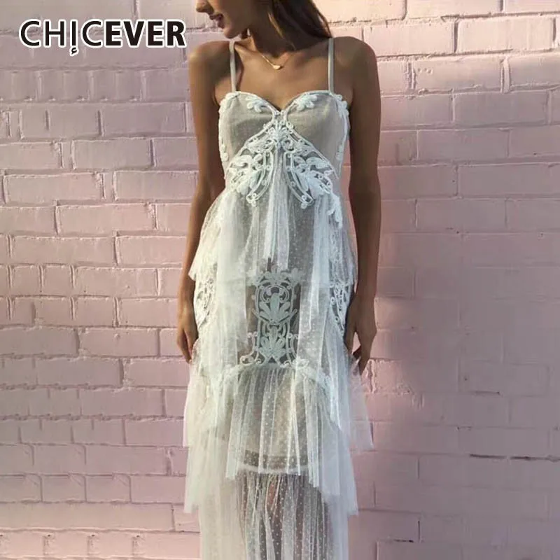 CHICEVER Summer Sexy Dot Mesh Dress For Women V Neck Spaghetti Strap Embroidery High Waist Ankle-Length Pleated The Dresses New
CHICEVER Summer Sexy Dot Mesh Dress For Women V Neck Spaghetti Strap Embroidery High Waist Ankle-Length Pleated The Dresses New