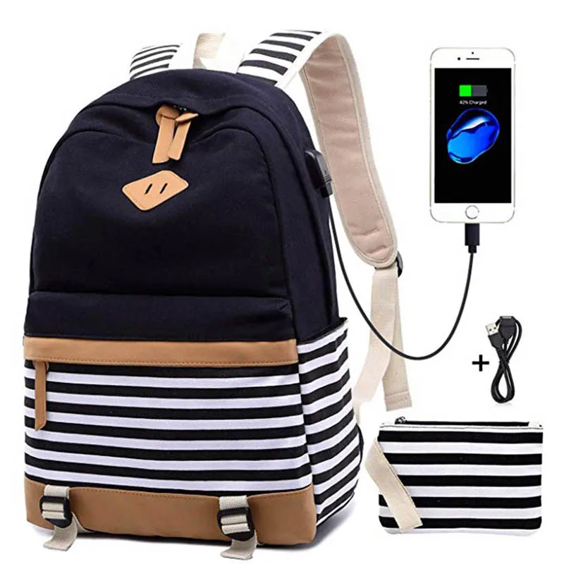 USB Backpacks for Teen Girls Canvas Stripe Backpack School Bag College Bookbag Lightweight Travel Daypack with Pencil Case
USB Backpacks for Teen Girls Canvas Stripe Backpack School Bag College Bookbag Lightweight Travel Daypack with Pencil Case