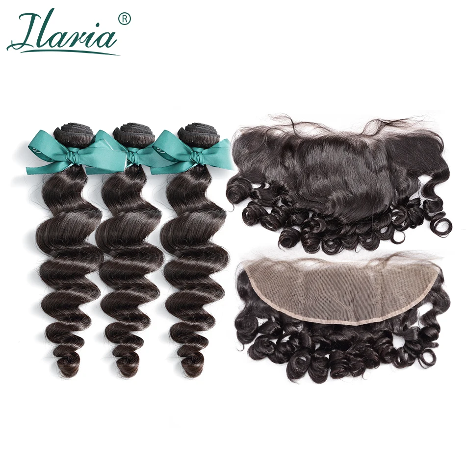 ILARIA HAIR Brazilian Virgin Hair 3 Bundles With Closure 100% Human Hair Weave Bundles With 13x4 Lace Frontal Closure Loose Wave
ILARIA HAIR Brazilian Virgin Hair 3 Bundles With Closure 100% Human Hair Weave Bundles With 13x4 Lace Frontal Closure Loose Wave