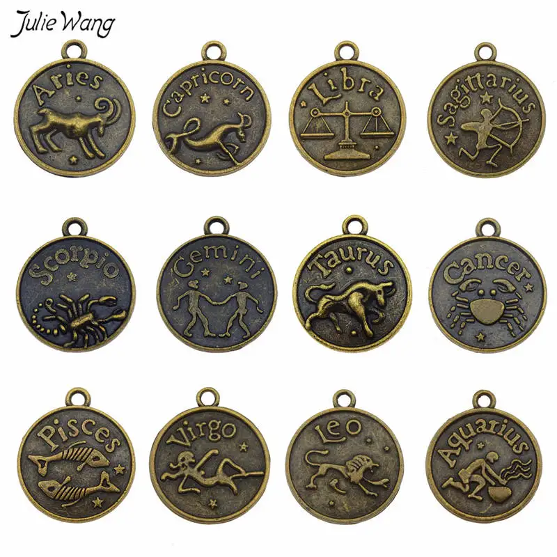 Julie Wang 12pcs Vintage Antique Bronze zodiac Double sided design Charms Mixed Necklace Pendant Jewelry Making Findings Gift
Julie Wang 12pcs Vintage Antique Bronze zodiac Double sided design Charms Mixed Necklace Pendant Jewelry Making Findings Gift