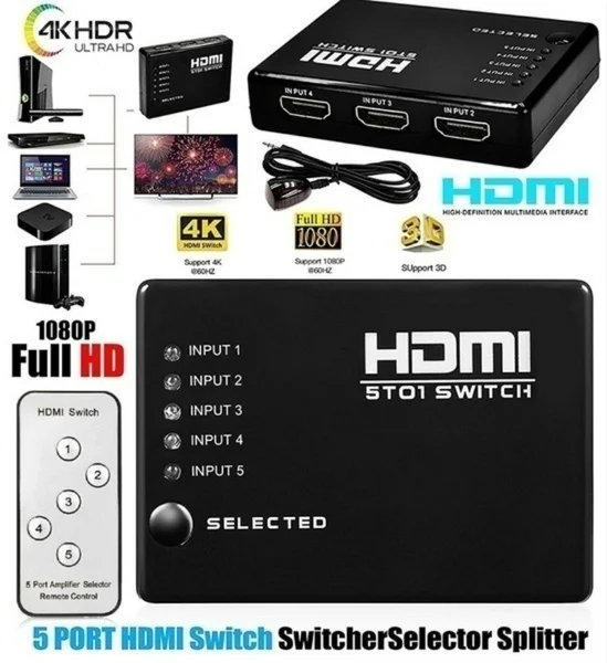 

Hdmi Multiport 3 Or 5 Ports HDMI Splitter Switch Selector Switcher Hub+Remote For HDTV PC HOT FOR DVD STB GAME HDTV HDMI. I5
