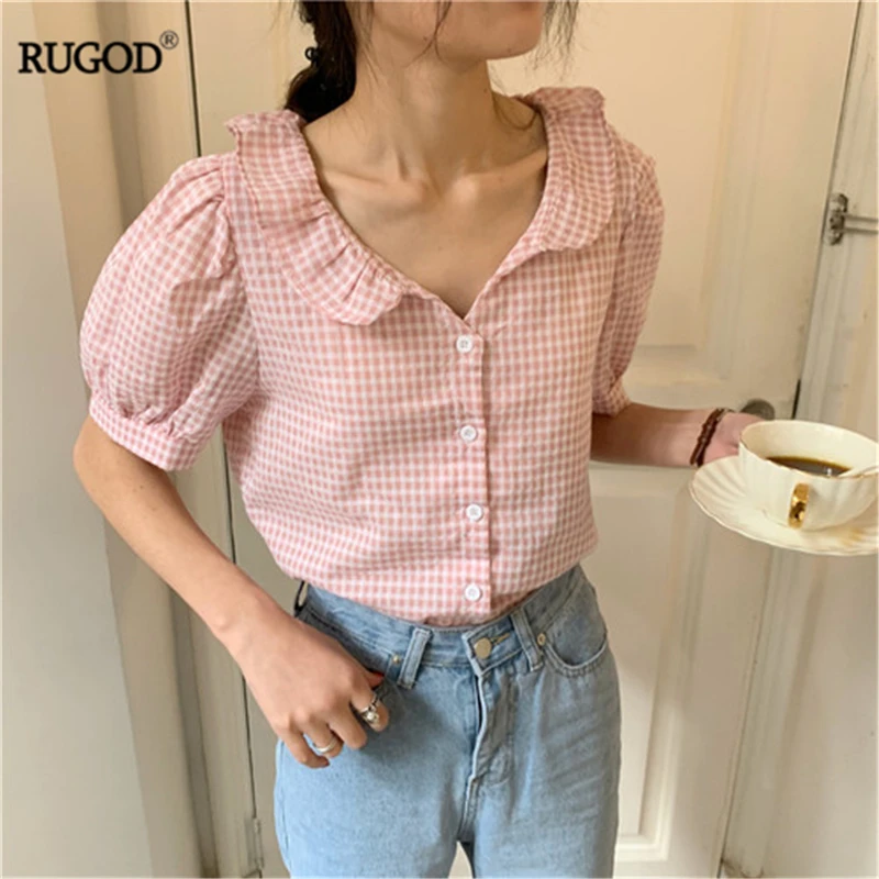 RUGOD summer blouses 2019 small fresh V-neck puff sleeve plaid shirt 4 colors fashionable blouses
RUGOD summer blouses 2019 small fresh V-neck puff sleeve plaid shirt 4 colors fashionable blouses