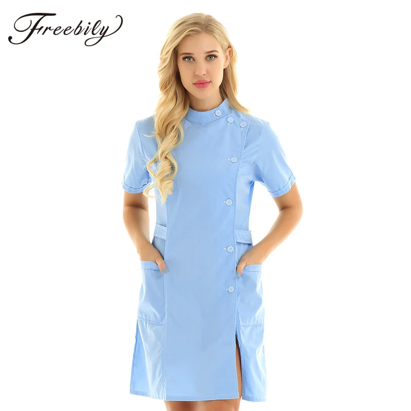 Fashion Short Sleeve Stand Collar Women Medical Coat Uniform Medical Lab Coat Hospital Slim pink Blue and White Nurse Uniform
Fashion Short Sleeve Stand Collar Women Medical Coat Uniform Medical Lab Coat Hospital Slim pink Blue and White Nurse Uniform