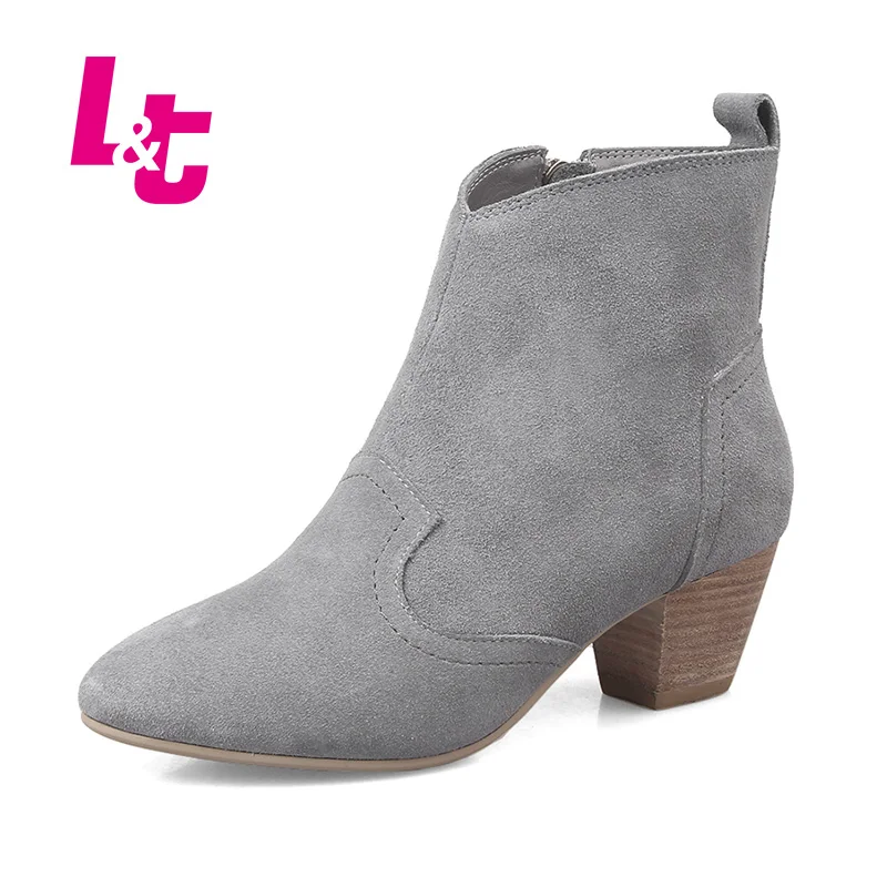 L&T women suede ankle boots genuine leather rubber Medium heel autumn/winter runway boots zipper car suture ladies shoes
L&T women suede ankle boots genuine leather rubber Medium heel autumn/winter runway boots zipper car suture ladies shoes