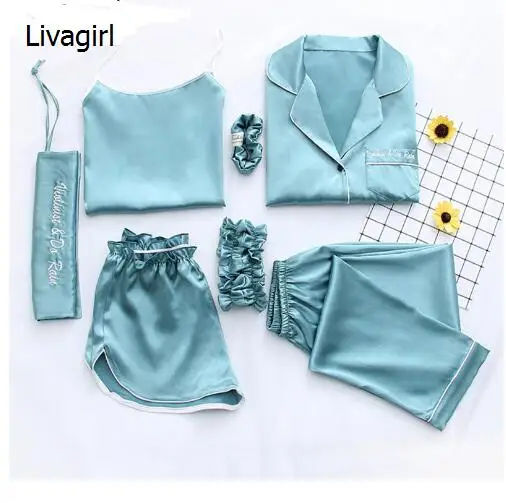 Home Clothes Sexy Pijama 7 Pieces Silk Pajamas For Women Night Suit Sleepwear Sets Pyjamas Women Spring Summer Q1047
Home Clothes Sexy Pijama 7 Pieces Silk Pajamas For Women Night Suit Sleepwear Sets Pyjamas Women Spring Summer Q1047