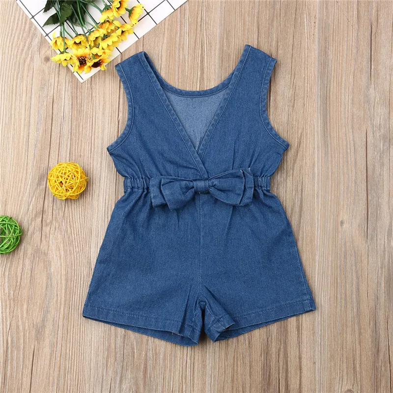 Kid Denim Rompers Solid Blue Baby Girls Newborn Clothes Cotton Romper Bow Jumpsuit Summer Outfits Set
Kid Denim Rompers Solid Blue Baby Girls Newborn Clothes Cotton Romper Bow Jumpsuit Summer Outfits Set