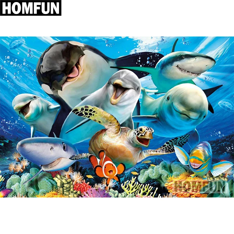 Алмазная живопись HOMFUN A03909 картина Дельфин с полными квадратными/круглыми