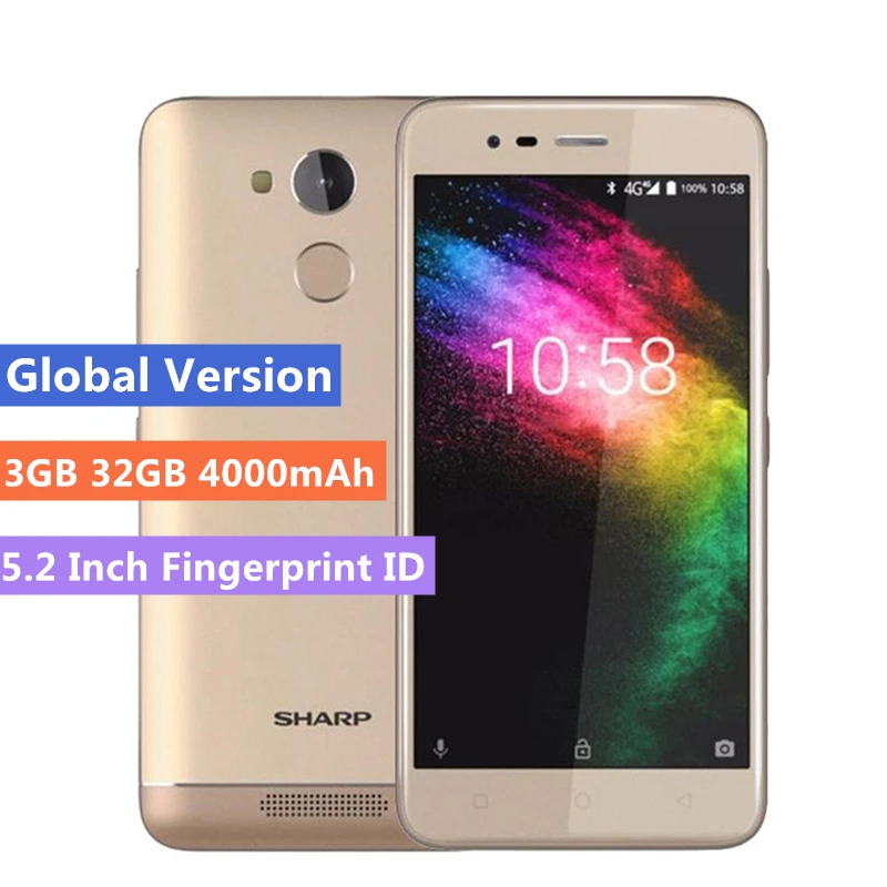 

Global Firmware SHARP R1 4G LTE Smartphone 5.2" MT6737 Quad Core 3GB 32GB 13MP 4000mAh Android 7.0 Fingerprint Mobile Cell phone