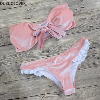 Knotted Bikini Set Swimsuit Ruffle Velvet Bandeau Necklace Women Velvet Bandeau Bikinis Sexy Swimwear Women Frilly Bathing Suits
Knotted Bikini Set Swimsuit Ruffle Velvet Bandeau Necklace Women Velvet Bandeau Bikinis Sexy Swimwear Women Frilly Bathing Suits