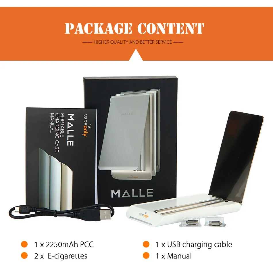 100% Original VapeOnly New Malle PCC Kit with Malle S Ecig 2250mAh & 2pcs Malle S 180mAh Battery & 0.8ml Atomizer E-cig Vape Kit